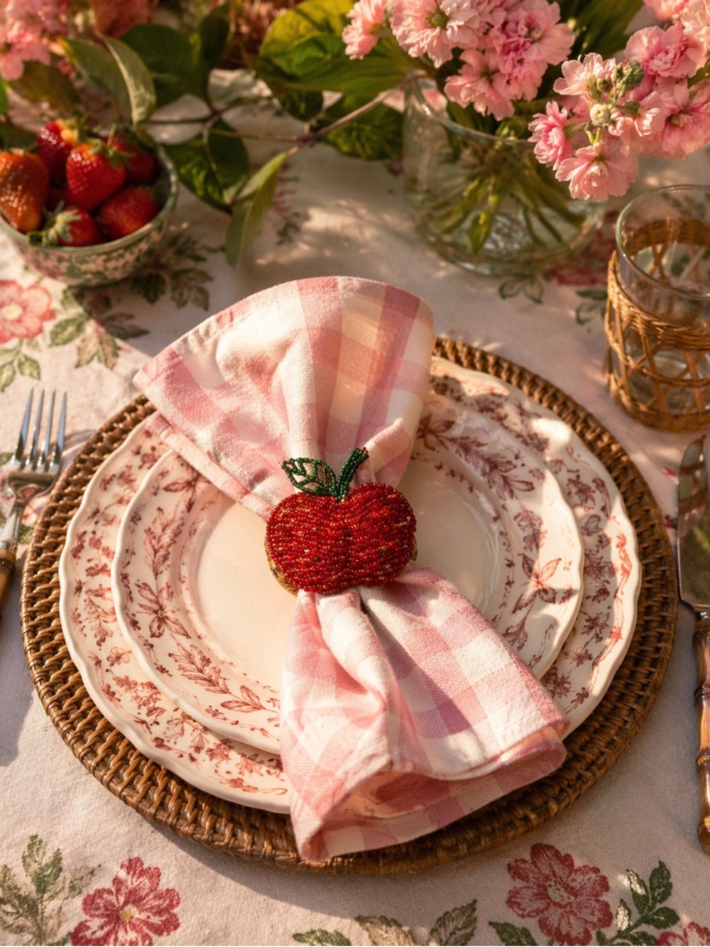 World Market (12) beaded apple napkin rings NWT